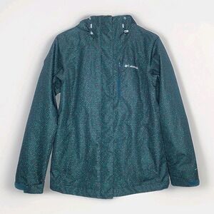 Columbia Interchange Omni-Tech Jacket Hooded Green Red Dots‎ Women's Size Small